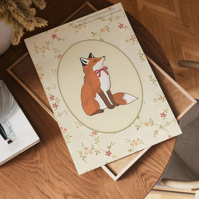 Floral fox wall art print