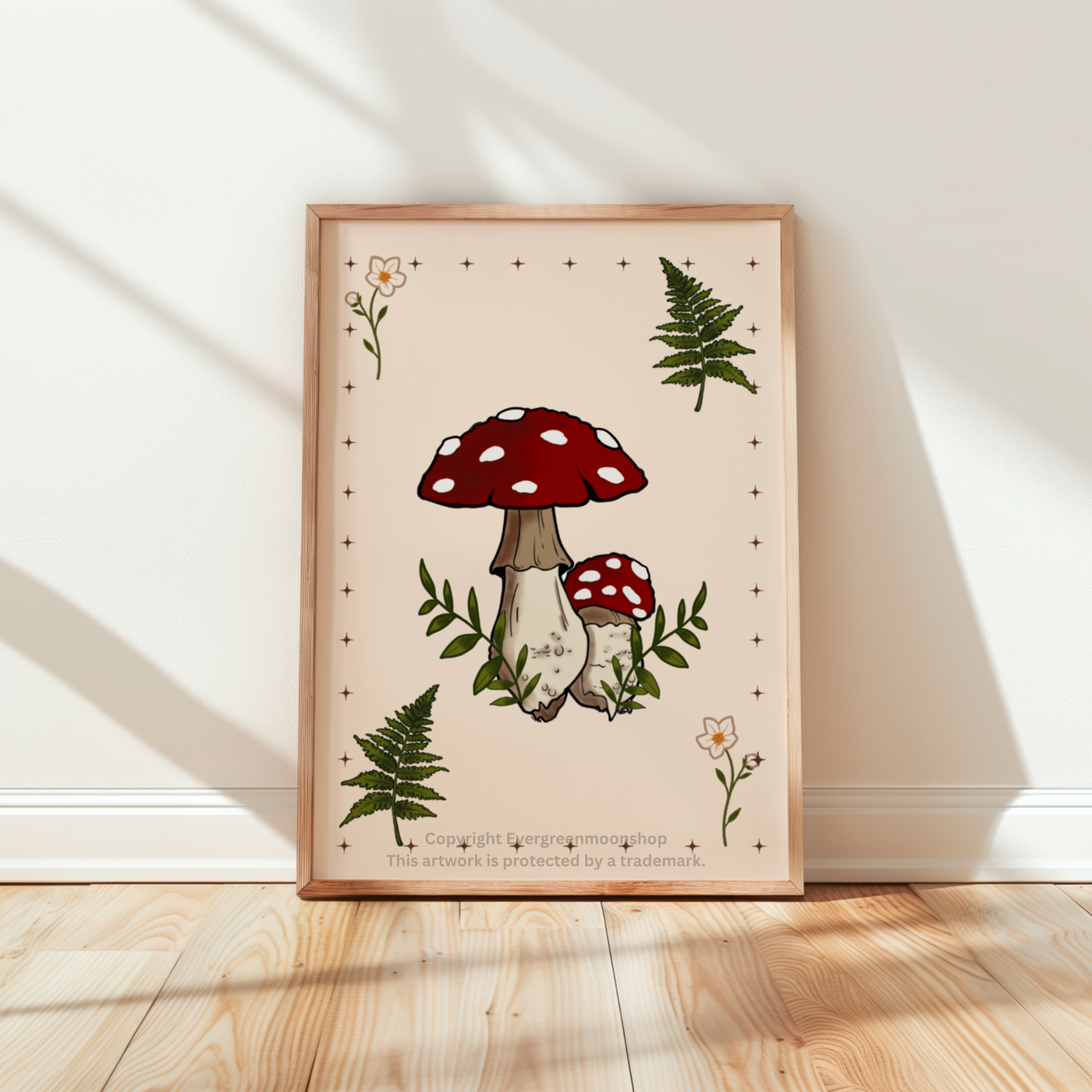 Mushroom fern wall art print (Black or light version)