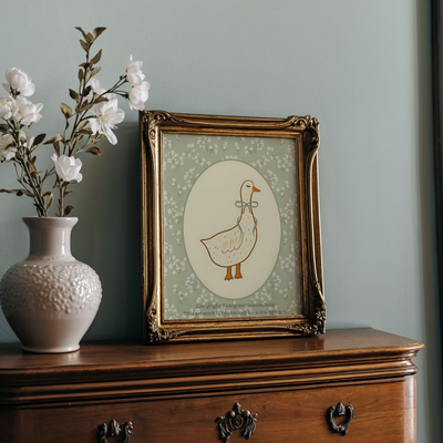 Elegant floral goose wall art print