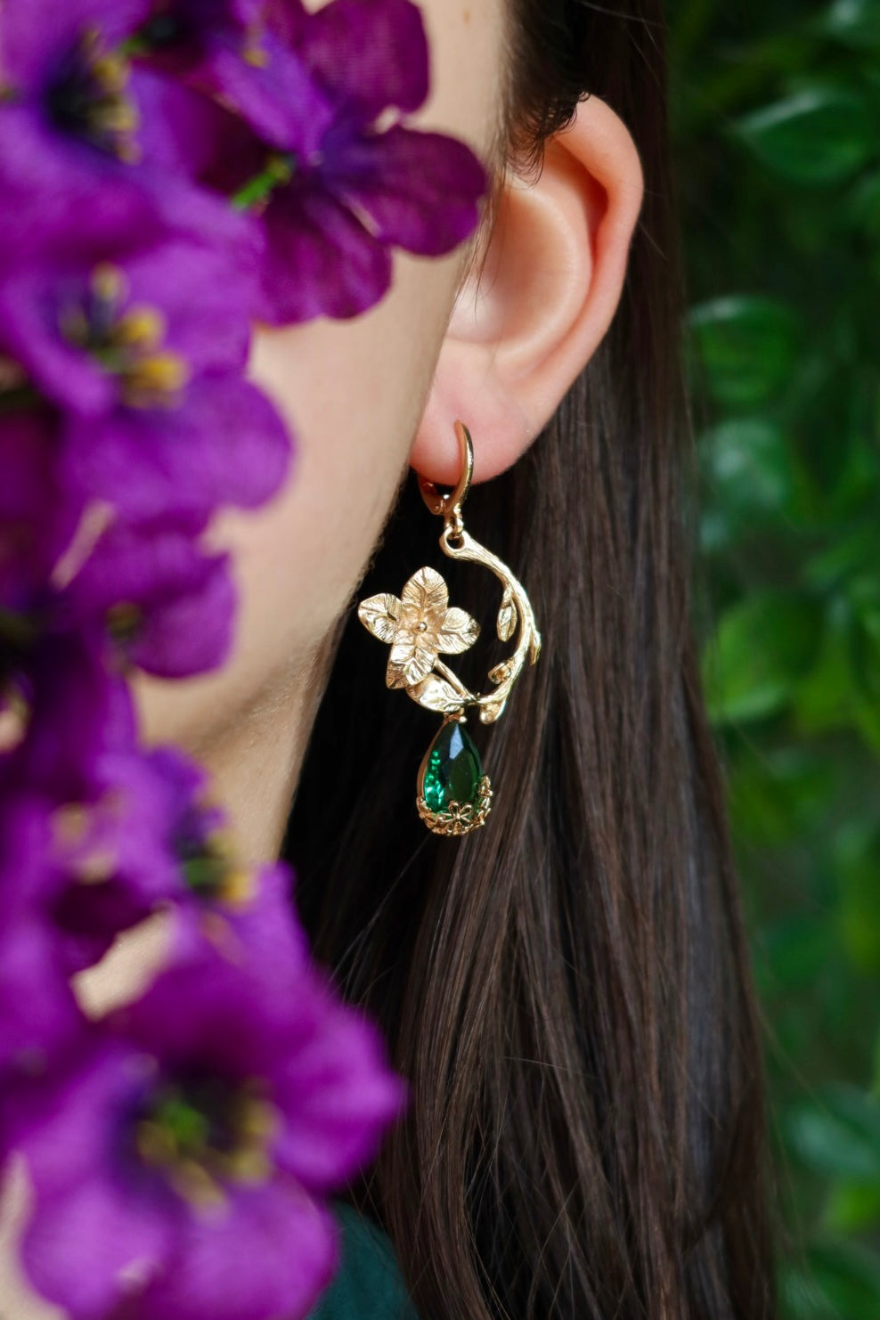 Green flower earrings