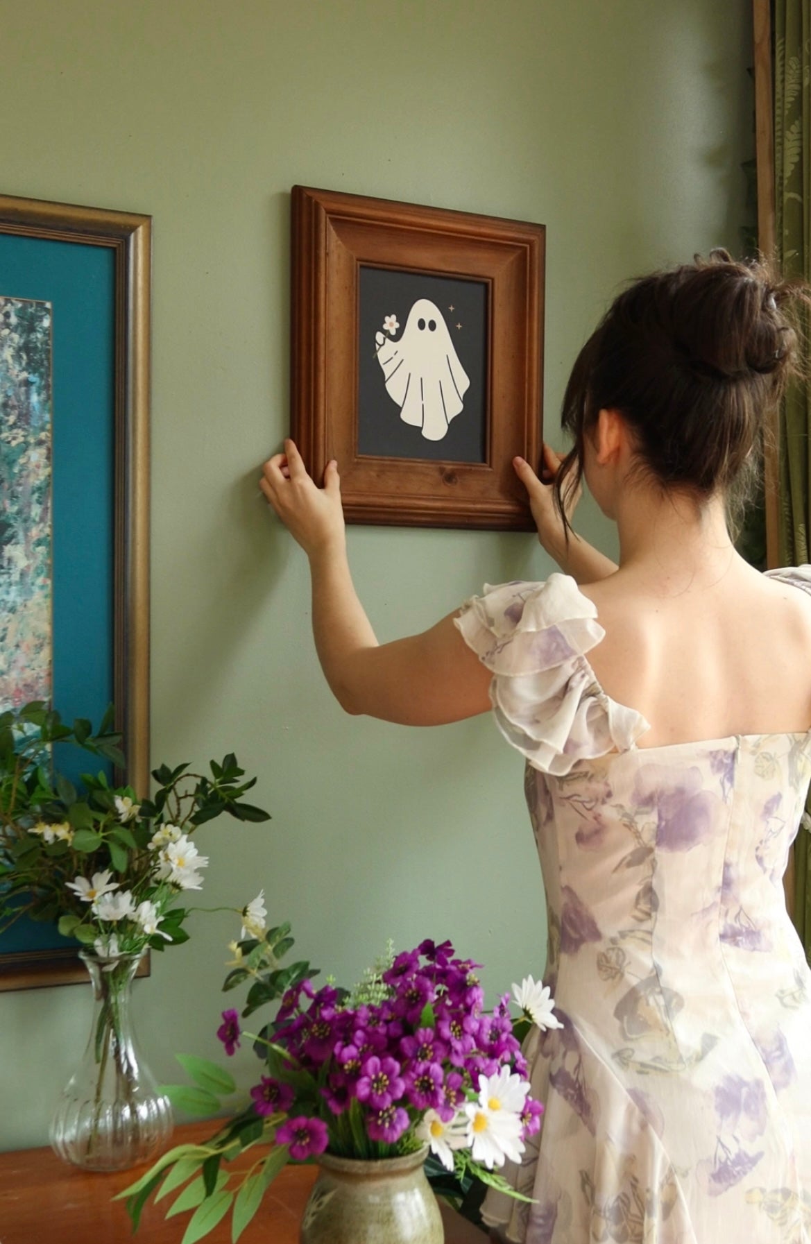 Ghost with flower - framed art print