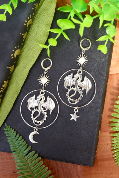 Celestial Dragon moon and star earrings