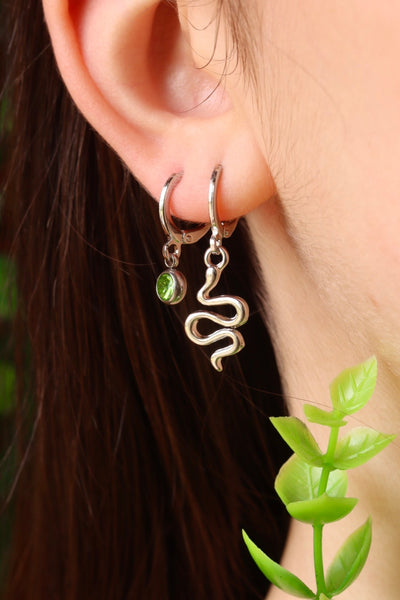 Silver medusa snake huggie earrings set