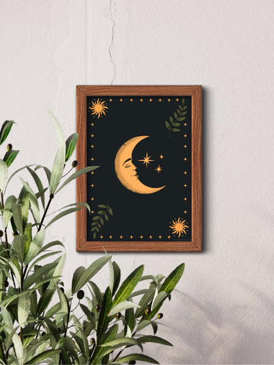 Celestial Moon and leaves - framed art print