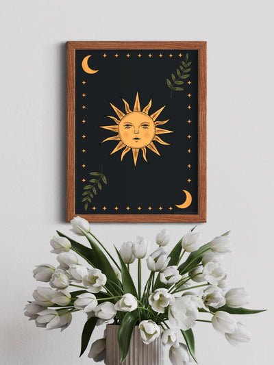 Celestial Sun and leaves - framed art print