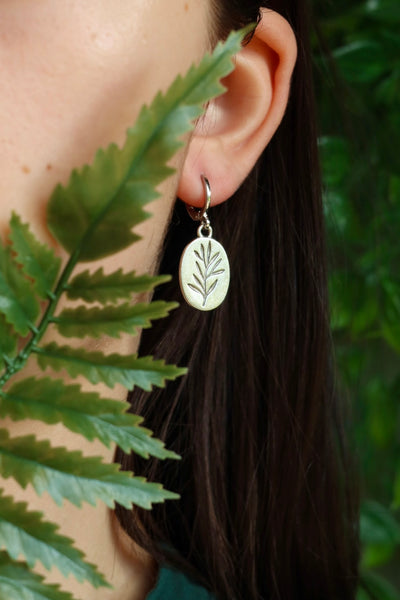 Silver printed leaf earrings