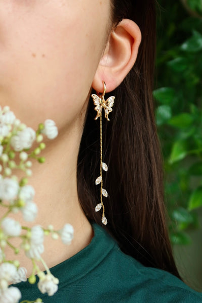 Butterfly vine leaf earrings 24k gold plated