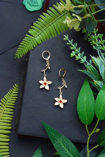 White flower branch earrings