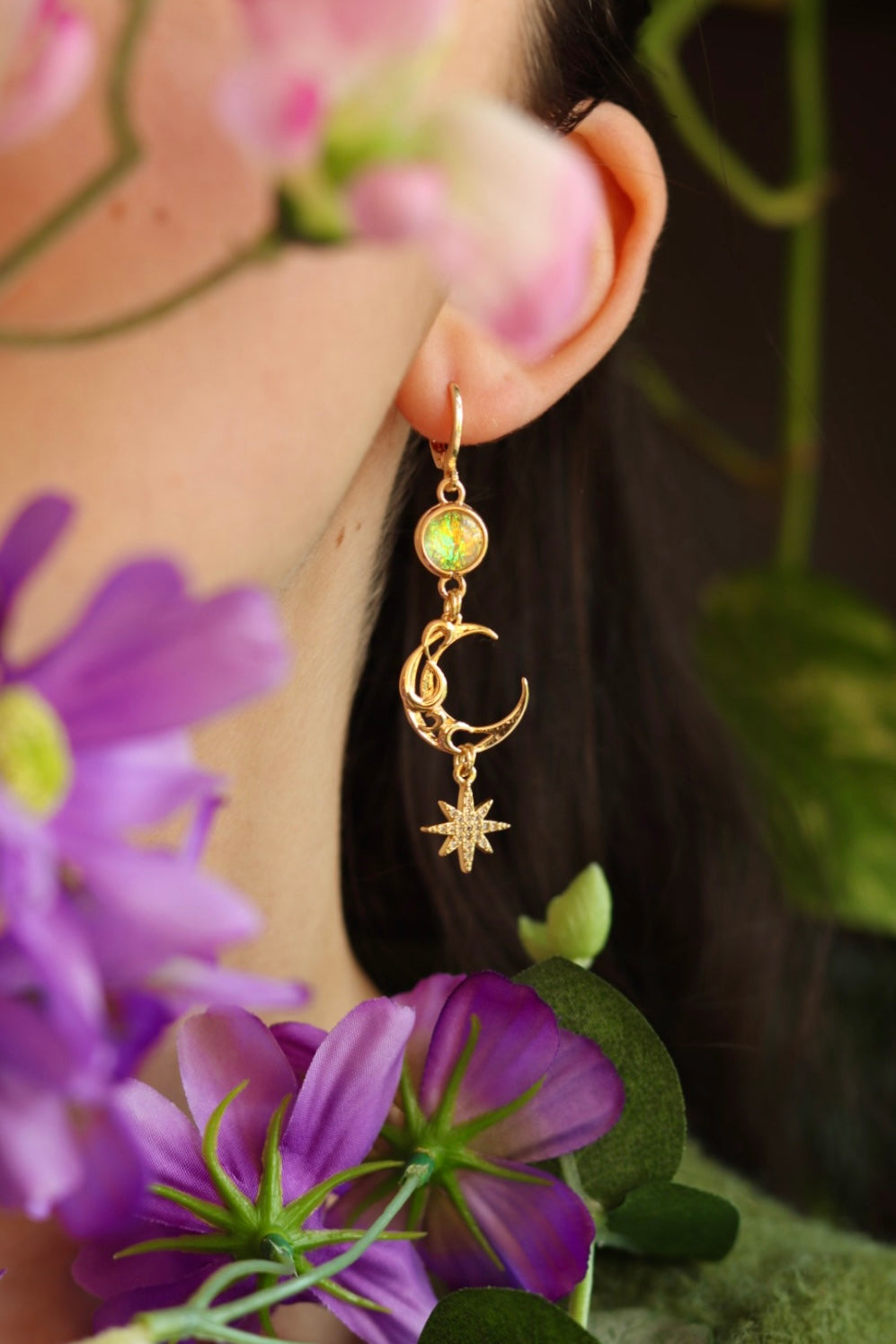 Moon elfic greenstone earrings