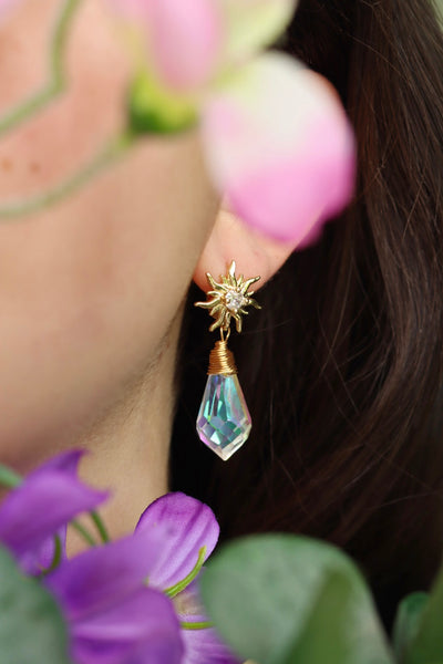 Sun crystal charm drop earrings