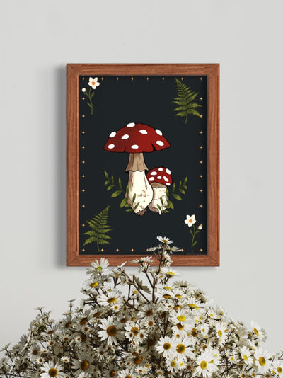 Toadstool mushroom ferns flowers - framed art print