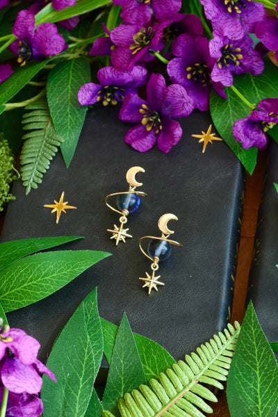 Blue saturn star earrings