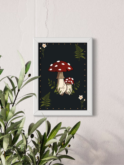 Toadstool mushroom ferns flowers - framed art print