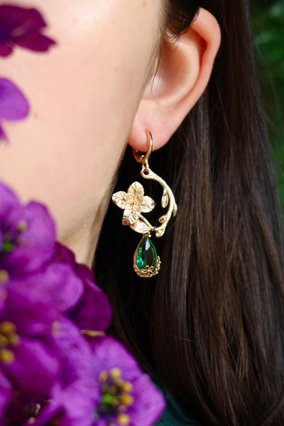 Green flower earrings