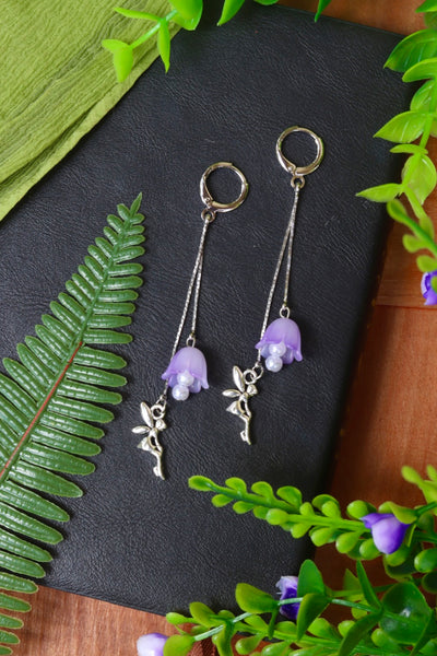 Purple flower fairy earrings