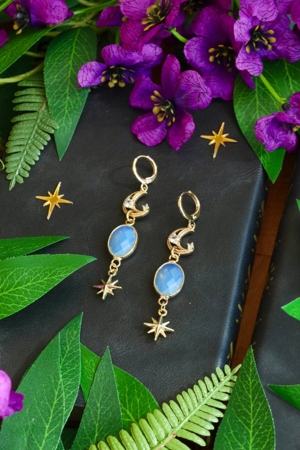 Opalite moon and star earrings