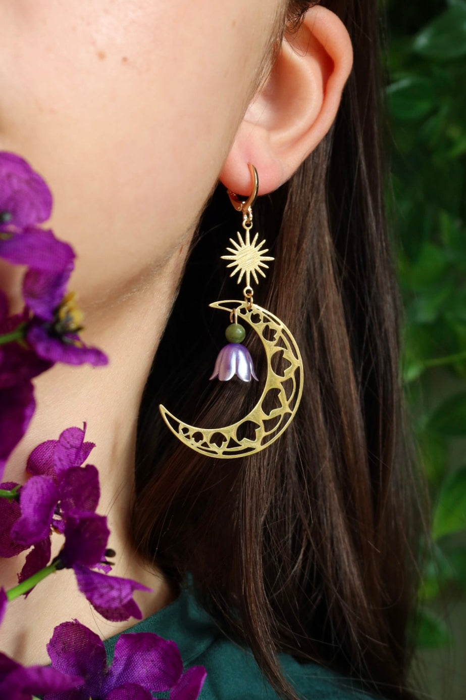 Nature flower moon earrings