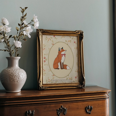 Floral fox wall art print