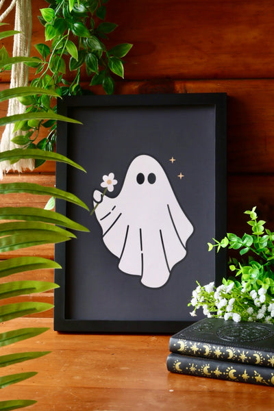 Ghost with flower - framed art print