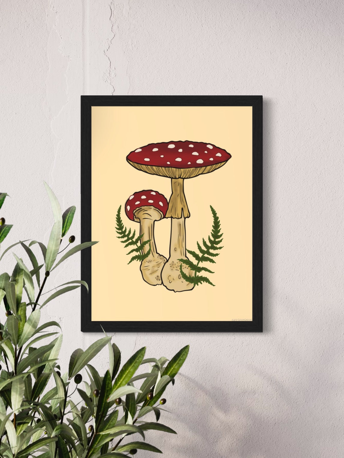 Toadstool mushroom fern - framed art print