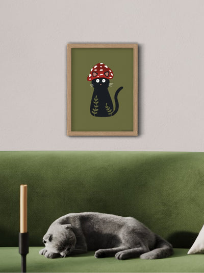 Mushroom cat - framed art print