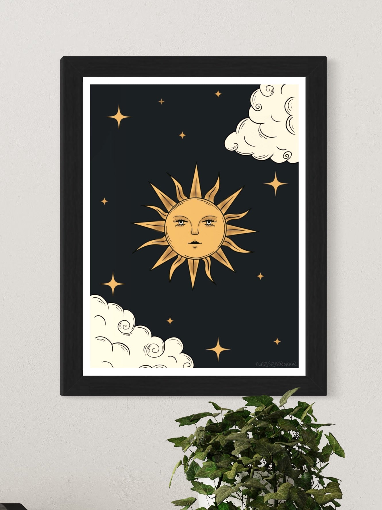 Sun in the night sky - framed art print