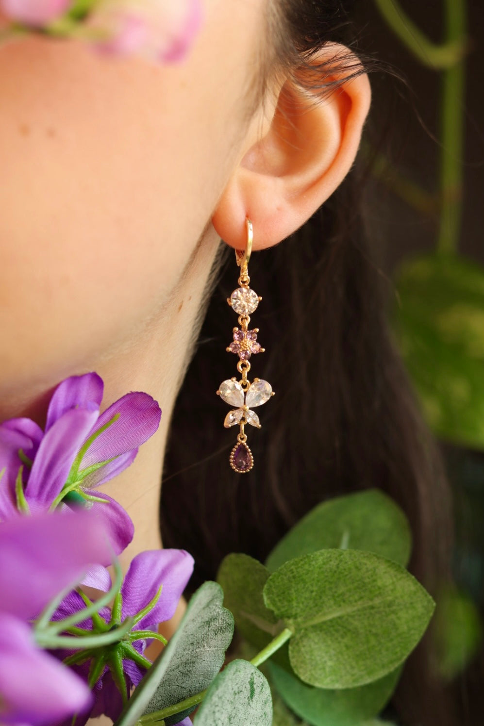 Purple butterfly earrings