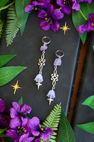 Amethyst purple lily elfic earrings