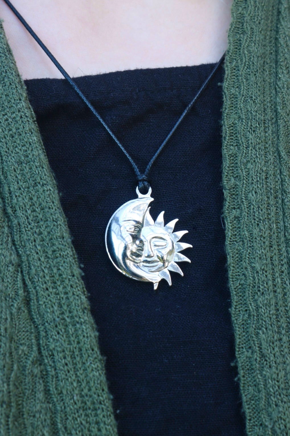 Sun and moon wax cord necklaces in silver or gold