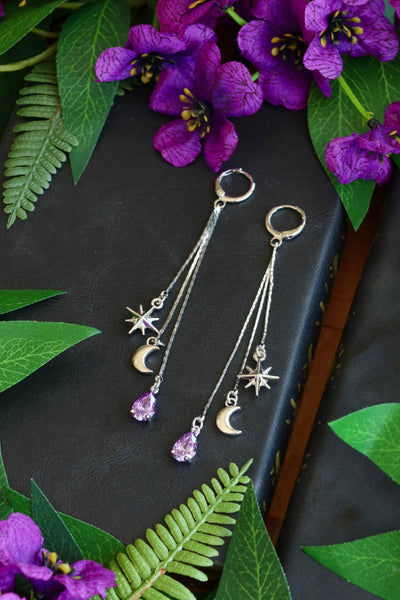 Silver starry night charm earrings