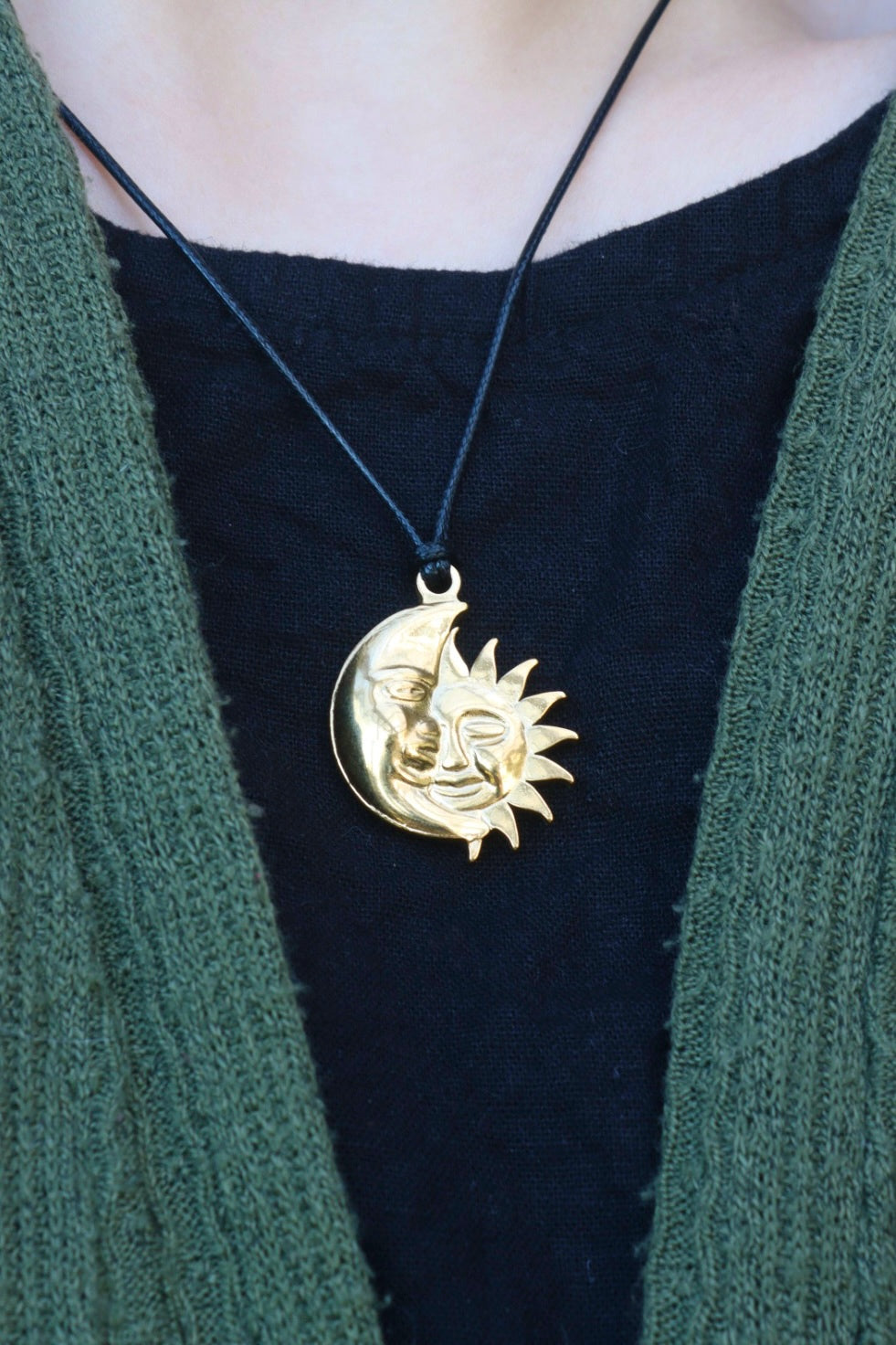 Sun and moon wax cord necklaces in silver or gold