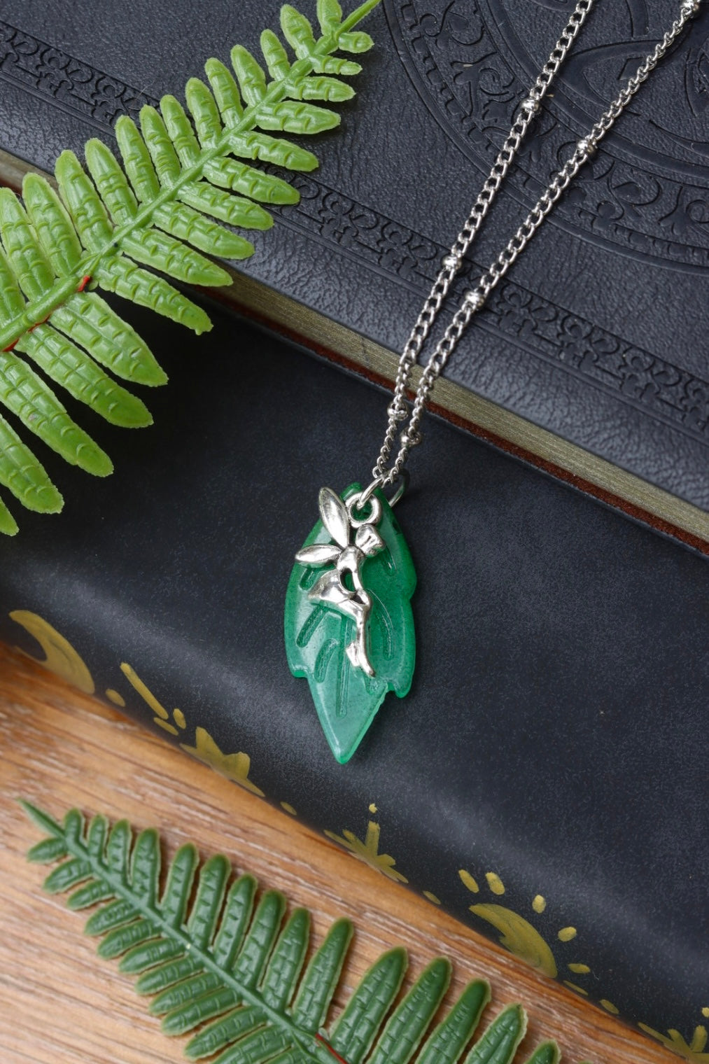 Silver fairy leaf necklace