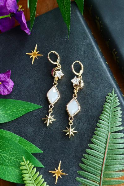 Moon & stars gemstone earrings