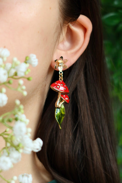 Mushroom leave flower stud earrings