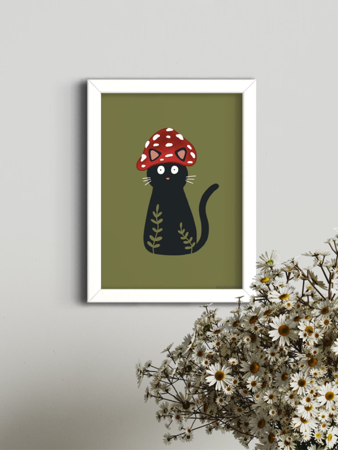 Mushroom cat - framed art print