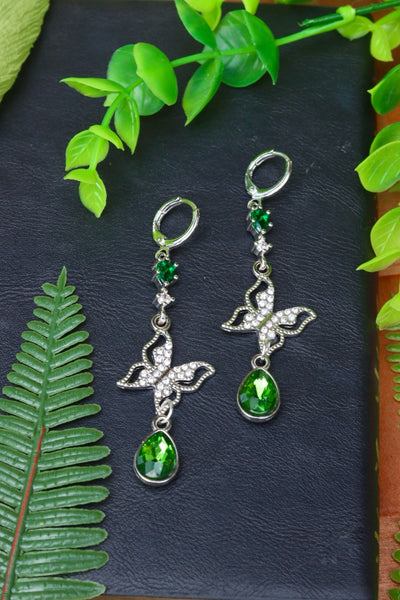 Butterfly green rhinestone earrings