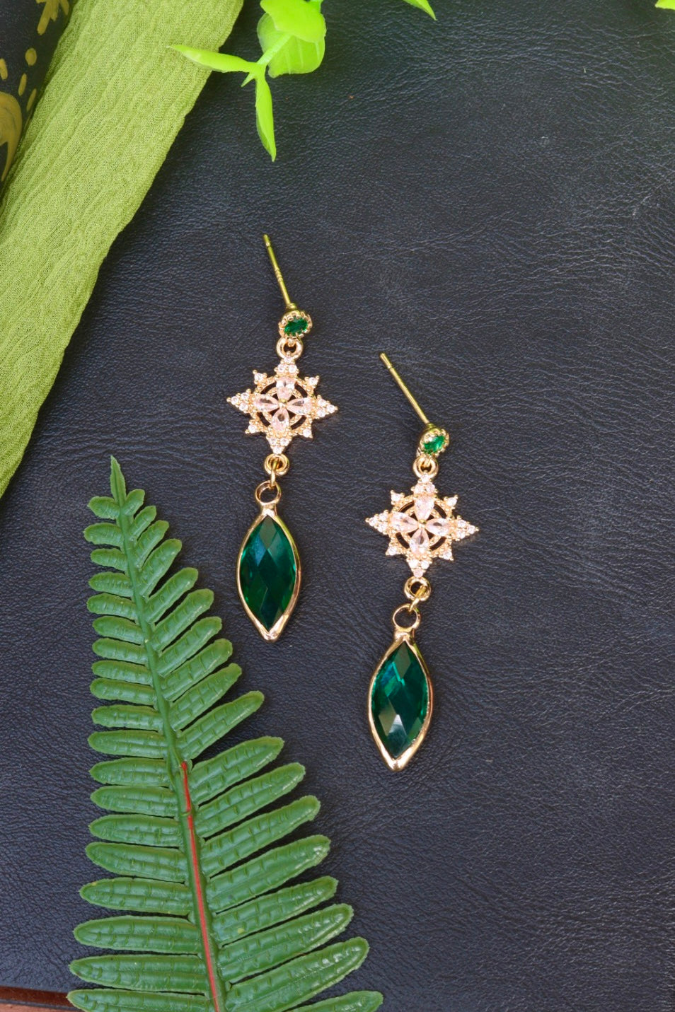 Emerald flower elf earrings