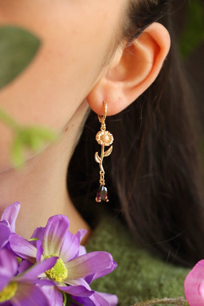 Sunflower red drop earrings