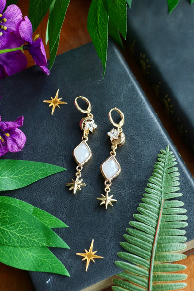 Moon & stars gemstone earrings