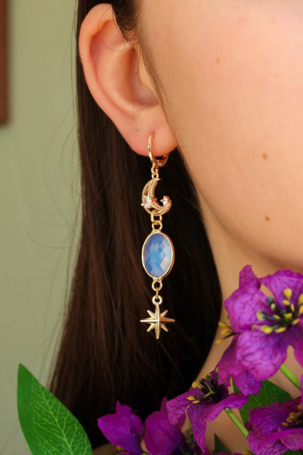 Opalite moon and star earrings