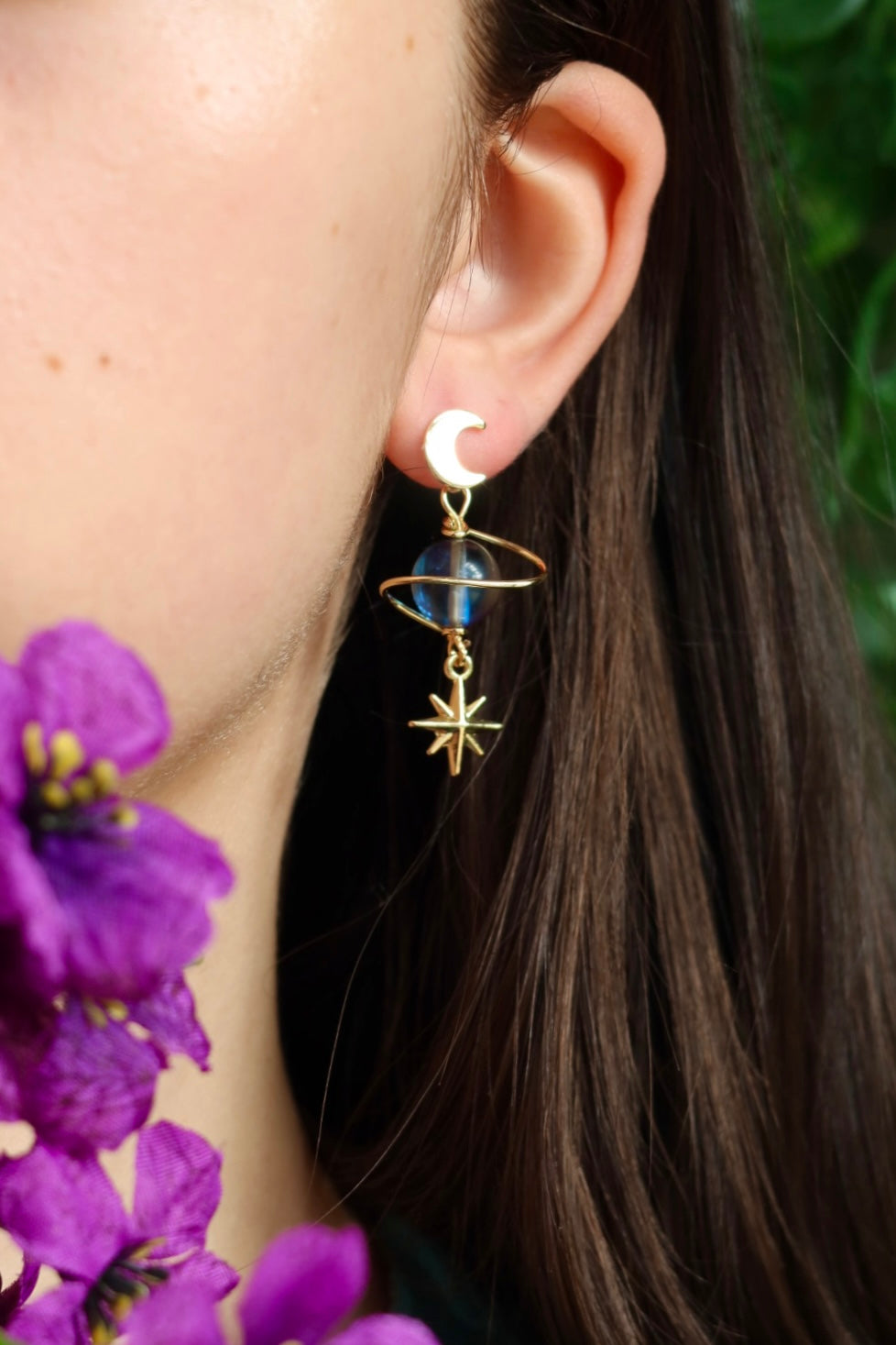 Blue saturn star earrings