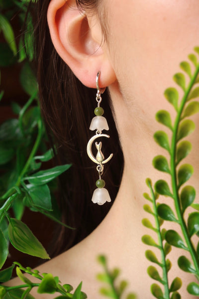 Flower cat moon leaf earrings