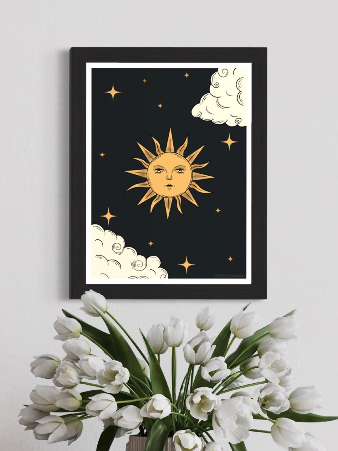 Sun in the night sky - framed art print