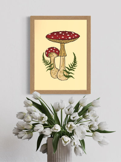 Toadstool mushroom fern - framed art print