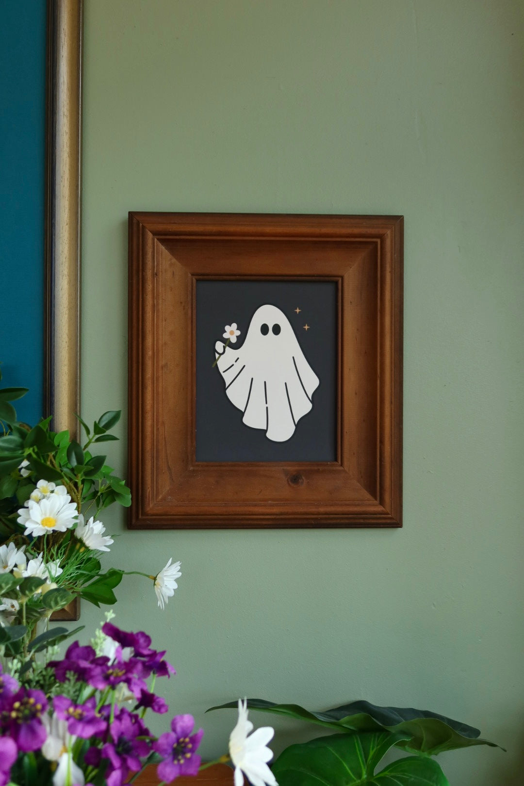 Ghost with flower - framed art print