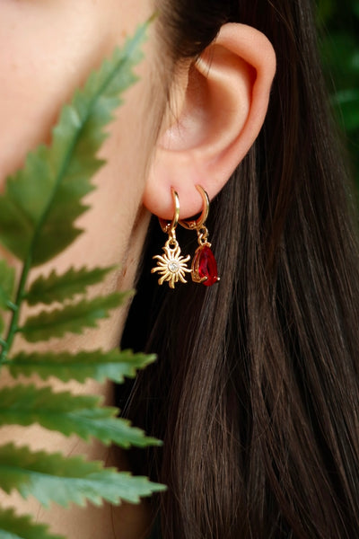 Sun and red drop earrings set