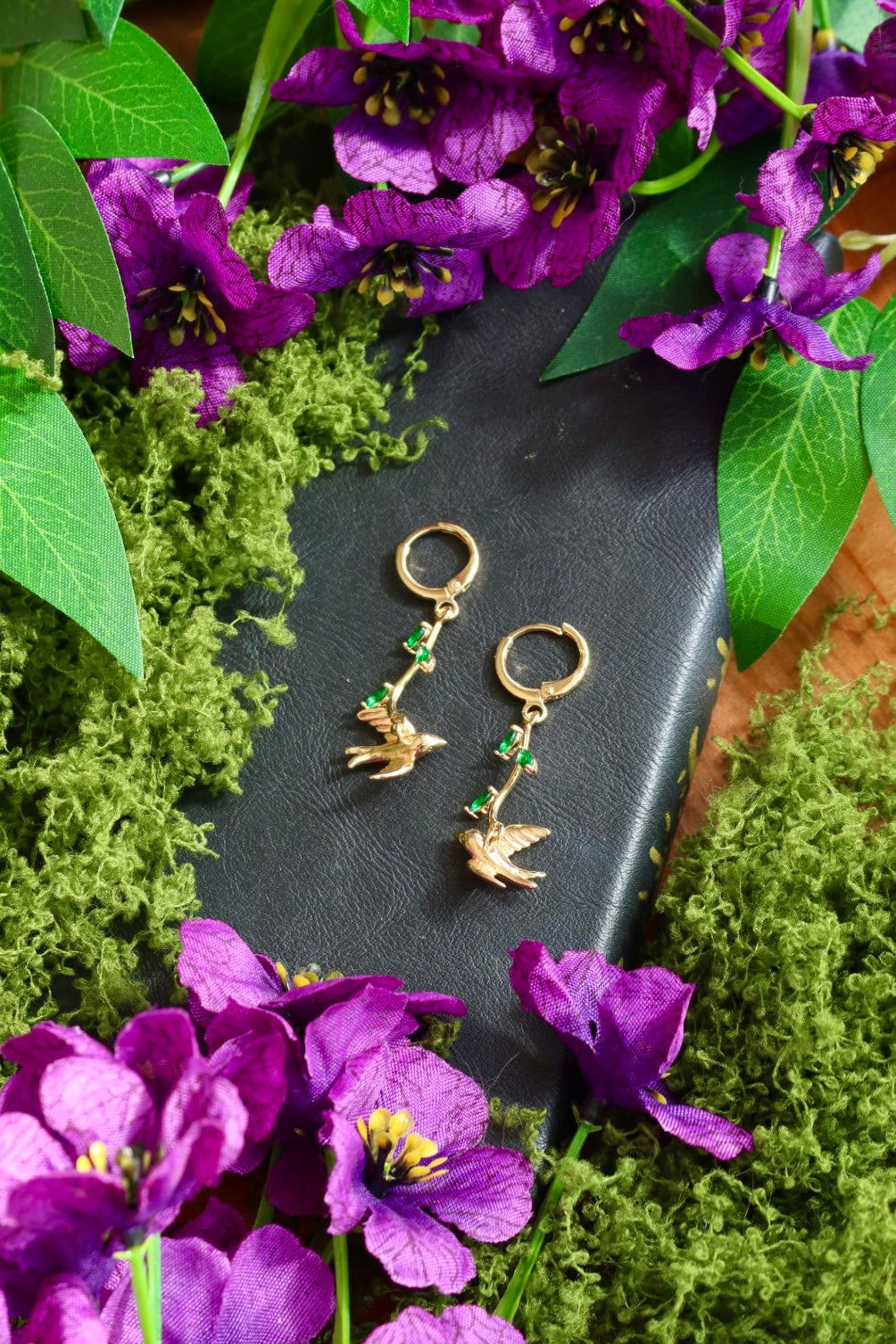 Birds in trees earrings 18k gold plated