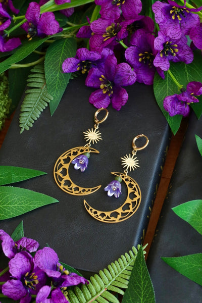 Nature flower moon earrings