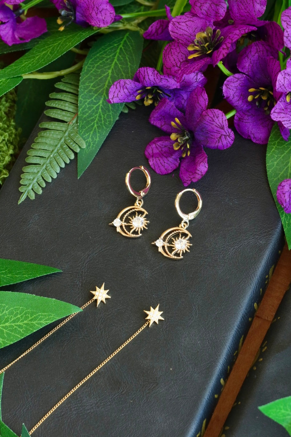 moon and star earring set