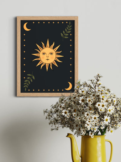 Celestial Sun and leaves - framed art print